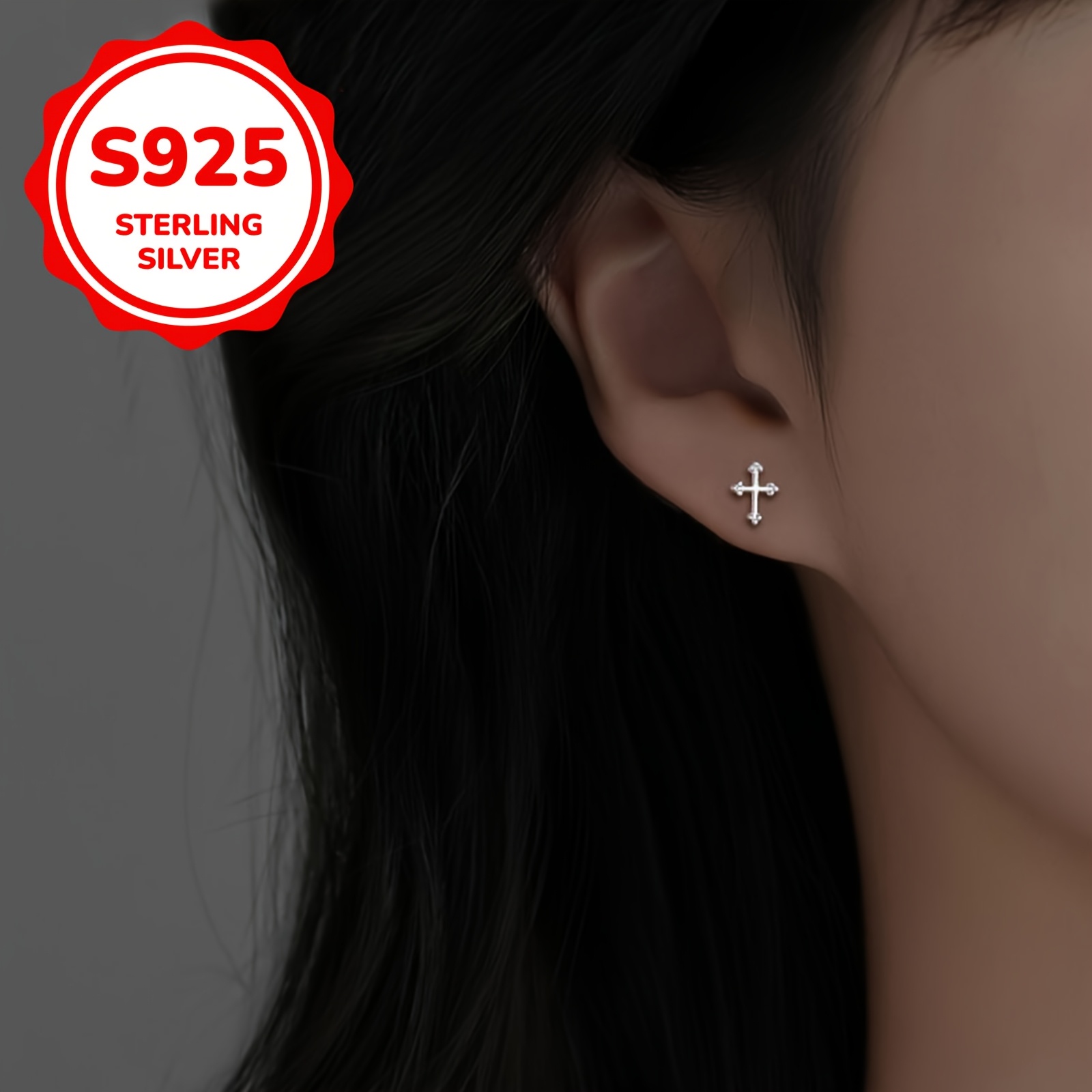 S925 Silvery Cross Earrings for Daily Wear with Low Sensitivity - 2g